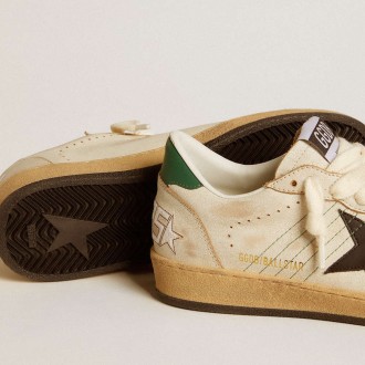 Golden Goose Women's Ball Star Sneakers With Black Leather Star And Green Leather Heel Tab GWF00117.F006550.10788