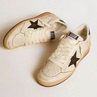 Golden Goose Women's Ball Star Sneakers With Black Leather Star And Green Leather Heel Tab GWF00117.F006550.10788