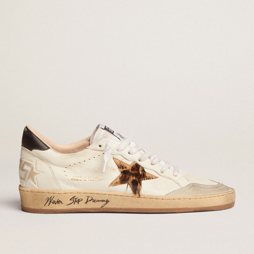 Golden Goose Women's Ball Star Sneakers With Leopard Print Pony Skin Star And Black Heel Tab GWF00117.F002599.10920