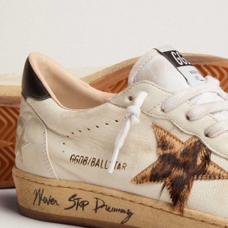 Golden Goose Women's Ball Star Sneakers With Leopard Print Pony Skin Star And Black Heel Tab GWF00117.F002599.10920