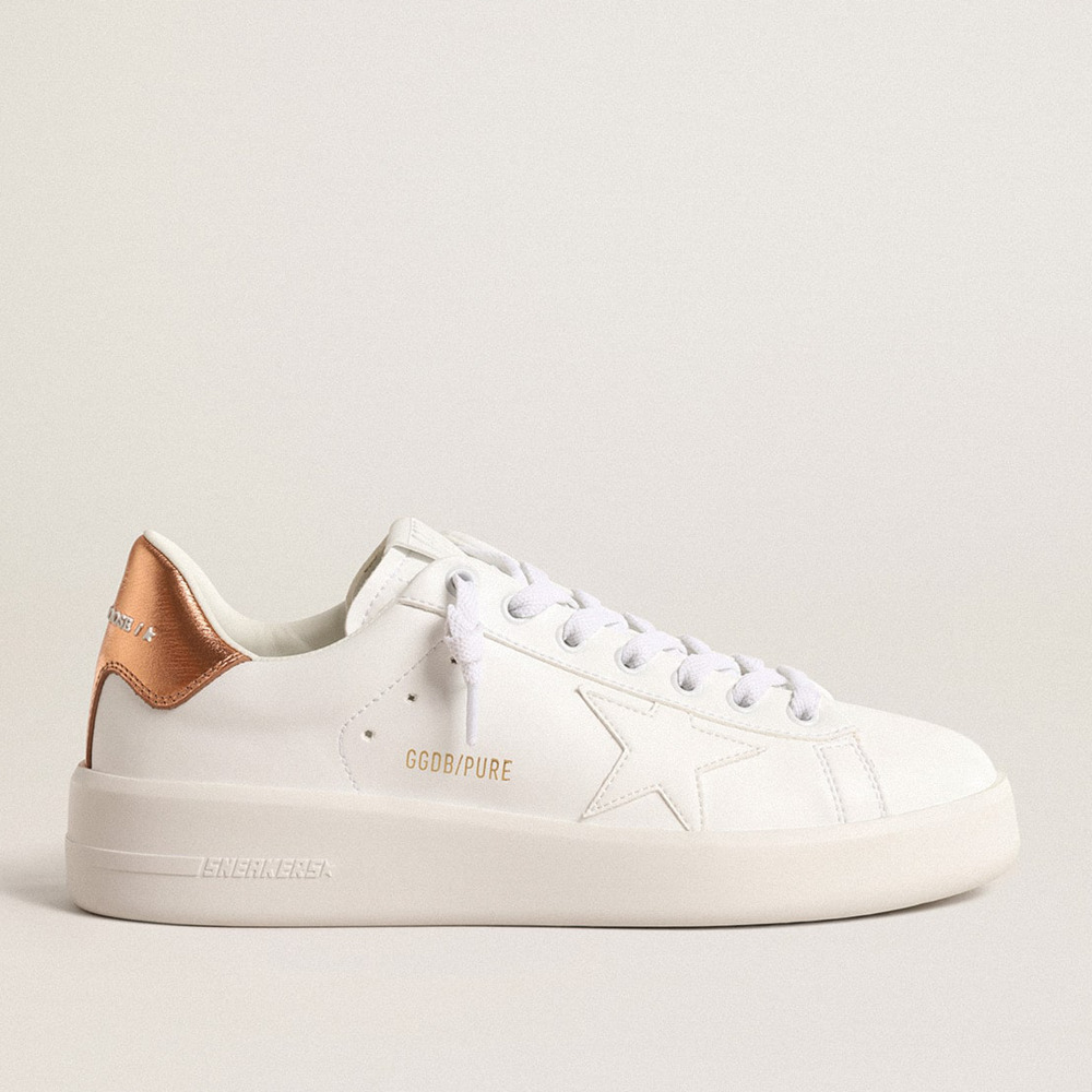 Golden Goose Women's Bio-based Purestar Sneakers With Bronze Metallic Leather Heel Tab GWF00197.F004699.11508