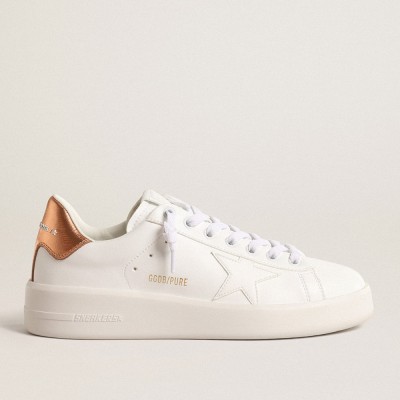 Golden Goose Women's Bio-based Purestar Sneakers With Bronze Metallic Leather Heel Tab GWF00197.F004699.11508