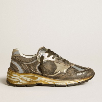 Golden Goose Women's Dad-Star Sneakers In Suede And Nylon With Khaki Leather Star And Heel Tab GWF00199.F006649.82841