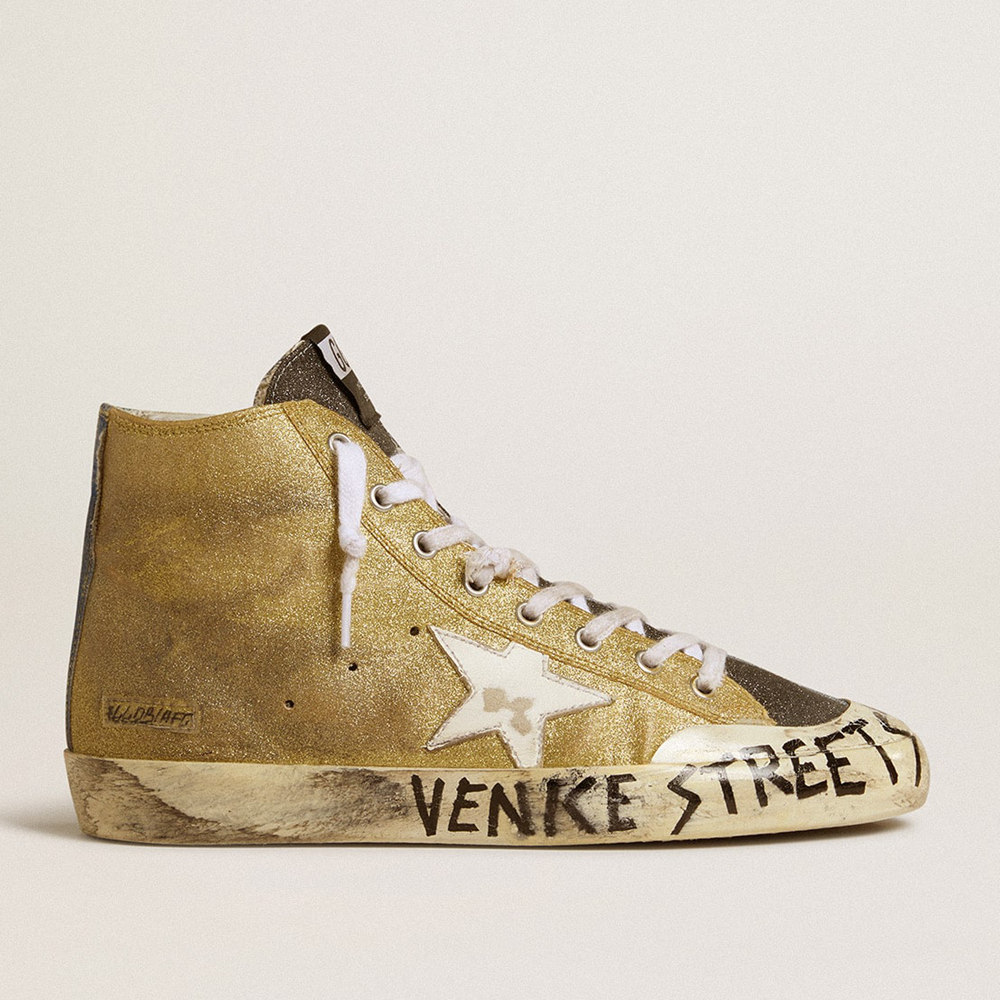 Golden Goose Women's Francy Sneakers LAB In Golden Glitter With White Leather Star GWF00799.F006428.82782