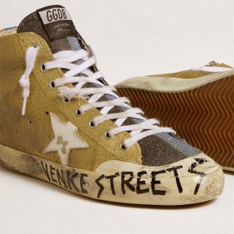 Golden Goose Women's Francy Sneakers LAB In Golden Glitter With White Leather Star GWF00799.F006428.82782