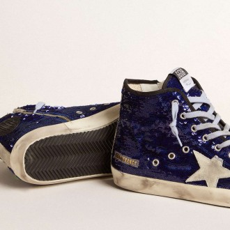 Golden Goose Women's Francy Sneakers Penstar In Bright Blue Sequins With Ice-gray Suede Star GWF00114.F005512.50588