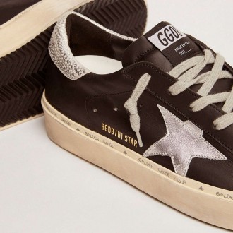 Golden Goose Women's Hi Star Sneakers In Black Leather With Silver Laminated Leather Star GWF00118.F000328.90179