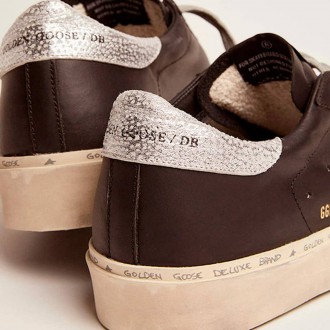 Golden Goose Women's Hi Star Sneakers In Black Leather With Silver Laminated Leather Star GWF00118.F000328.90179