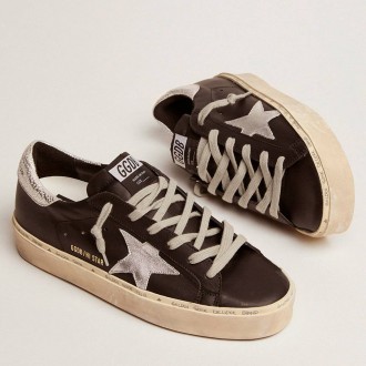 Golden Goose Women's Hi Star Sneakers In Black Leather With Silver Laminated Leather Star GWF00118.F000328.90179