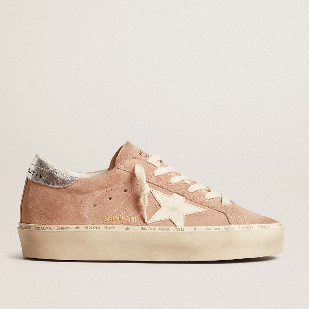 Golden Goose Women's Hi Star Sneakers In Pink Suede With Cream Star And Silver Leather Heel Tab GWF00118.F005857.25726