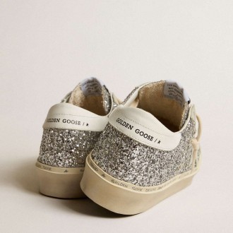 Golden Goose Women's Hi Star Sneakers In Silver Glitter With Suede Star And White Heel Tab GWF00118.F005100.70287