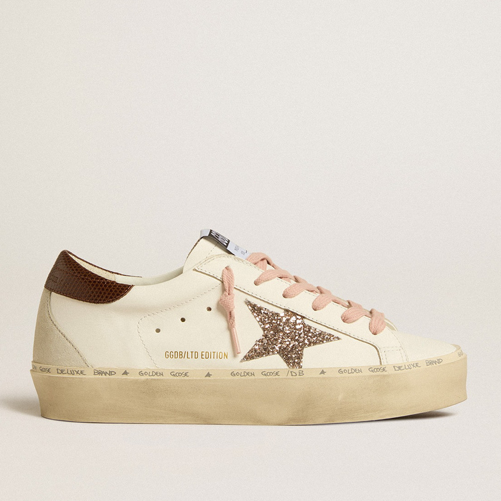 Golden Goose Women's Hi Star Sneakers LTD With Glitter Star And Brown Lizard-print Heel Tab GWF00119.F005121.11648