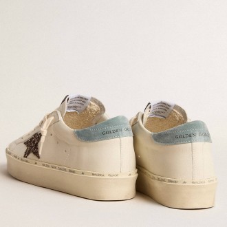 Golden Goose Women's Hi Star Sneakers LTD With Hazelnut Glitter Star And Light Blue Suede Heel Tab GWF00118.F005900.11864