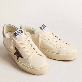 Golden Goose Women's Hi Star Sneakers LTD With Hazelnut Glitter Star And Light Blue Suede Heel Tab GWF00118.F005900.11864