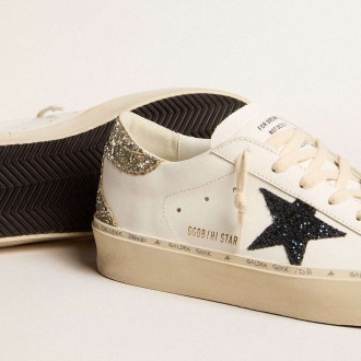 Golden Goose Women's Hi Star Sneakers With Blue Glitter Star And Platinum Glitter Heel Tab GWF00119.F005903.11339