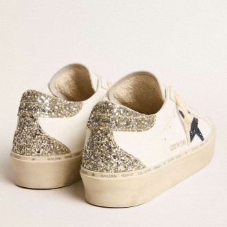 Golden Goose Women's Hi Star Sneakers With Blue Glitter Star And Platinum Glitter Heel Tab GWF00119.F005903.11339