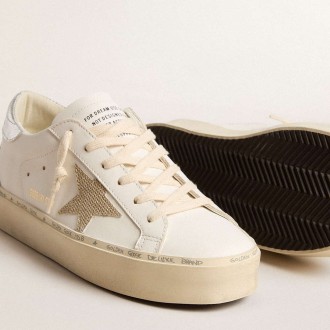 Golden Goose Women's Hi Star Sneakers With Gold Glitter Star And Lizard-print Leather Heel Tab GWF00119.F005908.10380