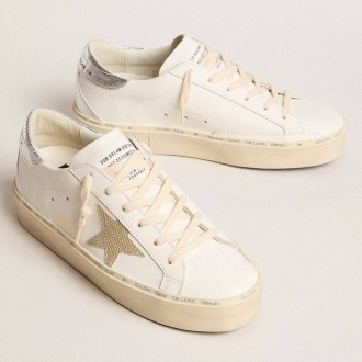 Golden Goose Women's Hi Star Sneakers With Gold Glitter Star And Lizard-print Leather Heel Tab GWF00119.F005908.10380