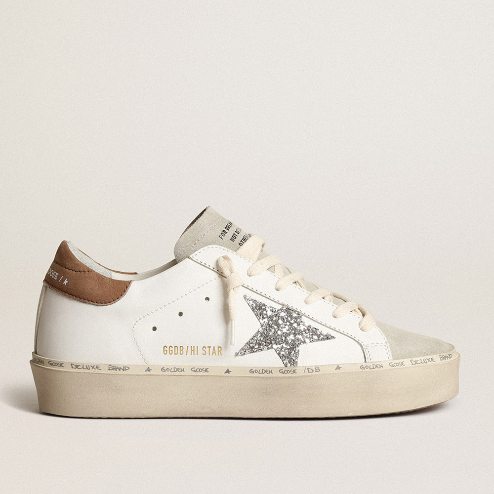 Golden Goose Women's Hi Star Sneakers With Silver Glitter Star And Dove-gray Nubuck Heel Tab GWF00118.F003976.11354