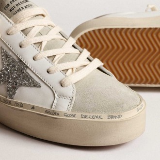 Golden Goose Women's Hi Star Sneakers With Silver Glitter Star And Dove-gray Nubuck Heel Tab GWF00118.F003976.11354