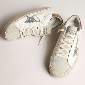 Golden Goose Women's Hi Star Sneakers With Silver Glitter Star And Dove-gray Nubuck Heel Tab GWF00118.F003976.11354