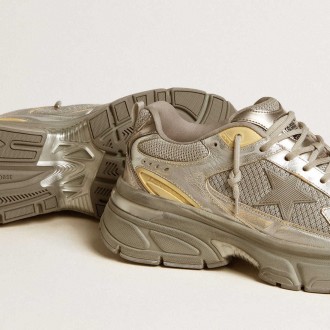 Golden Goose Women's Lightstar Sneakers In Metallic Leather And Silver Mesh With Gray Star GWF00724.F006475.70138