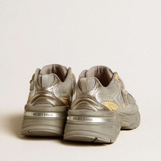 Golden Goose Women's Lightstar Sneakers In Metallic Leather And Silver Mesh With Gray Star GWF00724.F006475.70138