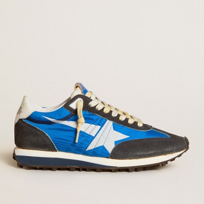 Golden Goose Women's Marathon Shoes With Blue Nylon Upper And White Star GWF00683.F005463.50738