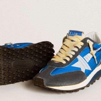 Golden Goose Women's Marathon Shoes With Blue Nylon Upper And White Star GWF00683.F005463.50738