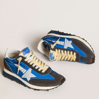 Golden Goose Women's Marathon Shoes With Blue Nylon Upper And White Star GWF00683.F005463.50738