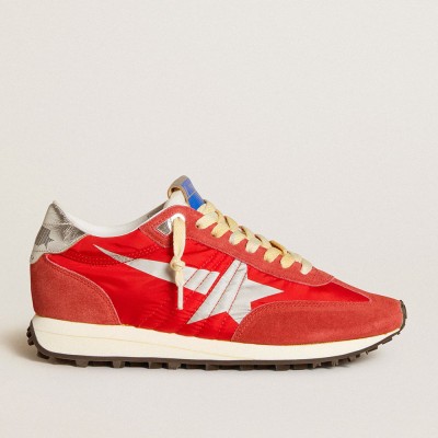 Golden Goose Women's Marathon Shoes With Red Nylon Upper And Silver Star GWF00683.F005492.40399