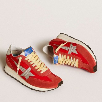 Golden Goose Women's Marathon Shoes With Red Nylon Upper And Silver Star GWF00683.F005492.40399