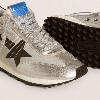 Golden Goose Women's Marathon Shoes With Silver Ripstop Nylon Upper And Black Star GWF00684.F005667.60246