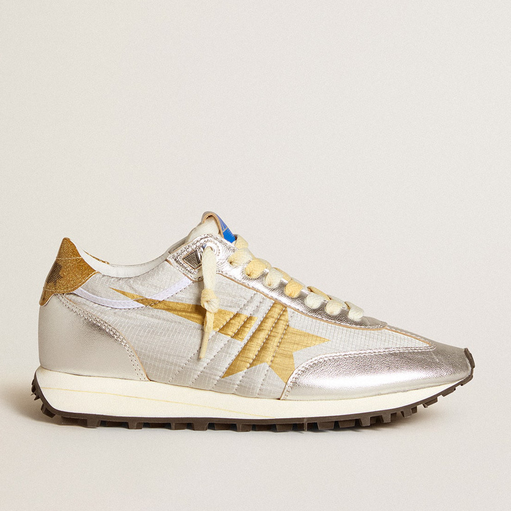 Golden Goose Women's Marathon Shoes With Silver Ripstop Nylon Upper And Gold Star GWF00683.F005490.70138