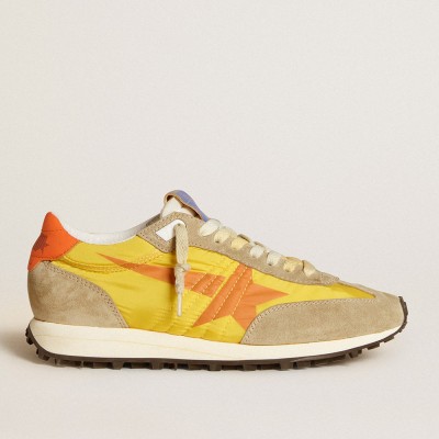 Golden Goose Women's Marathon Shoes With Yellow Nylon Upper And Orange Star GWF00683.F005462.82542