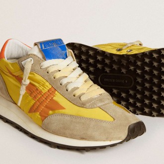 Golden Goose Women's Marathon Shoes With Yellow Nylon Upper And Orange Star GWF00683.F005462.82542