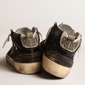 Golden Goose Women's Mid Star Sneakers In Black Glitter With Dove-gray Suede Star And Heel Tab GWF00122.F003978.90365