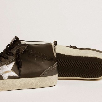 Golden Goose Women's Mid Star Sneakers In Black Leather With Silver Metallic Leather Star GWF00122.F006950.90179