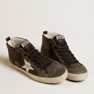 Golden Goose Women's Mid Star Sneakers In Black Leather With Silver Metallic Leather Star GWF00122.F006950.90179