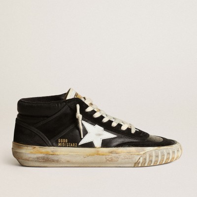 Golden Goose Women's Mid Star Sneakers In Black Nappa And Suede With White Leather Star GWF00408.F003450.80203