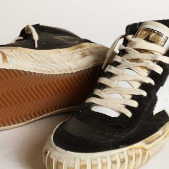 Golden Goose Women's Mid Star Sneakers In Black Nappa And Suede With White Leather Star GWF00408.F003450.80203