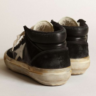 Golden Goose Women's Mid Star Sneakers In Black Nappa And Suede With White Leather Star GWF00408.F003450.80203