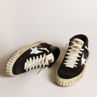 Golden Goose Women's Mid Star Sneakers In Black Nappa And Suede With White Leather Star GWF00408.F003450.80203