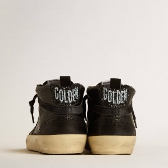 Golden Goose Women's Mid Star Sneakers In Black Nappa With Black Glitter Star And Suede Flash GWF00122.F005212.90100