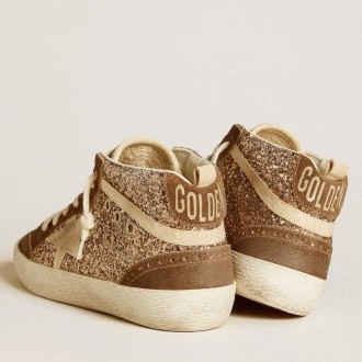 Golden Goose Women's Mid Star Sneakers In Glitter With Pearl Suede Star And Brown Suede Inserts GWF00122.F006676.82844