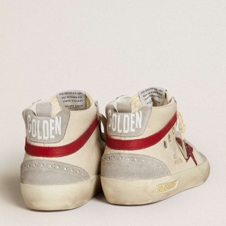 Golden Goose Women's Mid Star Sneakers In Leather With Glitter Star And Red Nubuck Flash GWF00122.F006627.82835