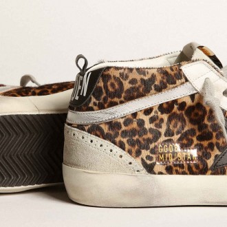 Golden Goose Women's Mid Star Sneakers In Leopard Print Pony Skin With Black Star GWF00122.F003766.81933