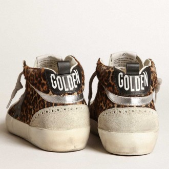 Golden Goose Women's Mid Star Sneakers In Leopard Print Pony Skin With Black Star GWF00122.F003766.81933