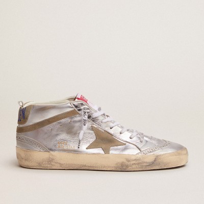 Golden Goose Women's Mid Star Sneakers In Silver Laminated Leather With Dove Gray Star GWF00122.F002794.70216