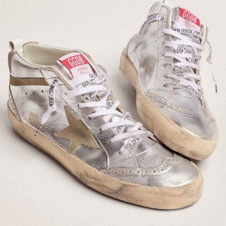 Golden Goose Women's Mid Star Sneakers In Silver Laminated Leather With Dove Gray Star GWF00122.F002794.70216